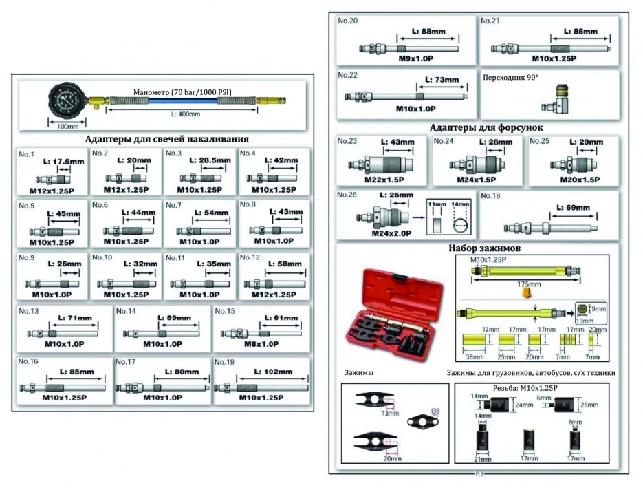 Компрессометр дизель с адаптерами 37 предметов JTC